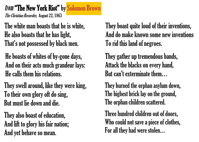 An Excerpt from Solomon Brown's poem about the Draft Riots in New York City